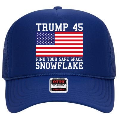 Donald Trump 45 Find Your Safe Space Snowflake USA High Crown Mesh Back Trucker Hat