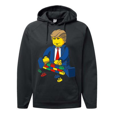 Donald Trump Building a Wall out of Toys Performance Fleece Hoodie