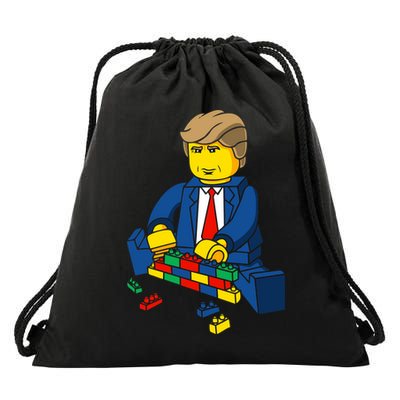 Donald Trump Building a Wall out of Toys Drawstring Bag
