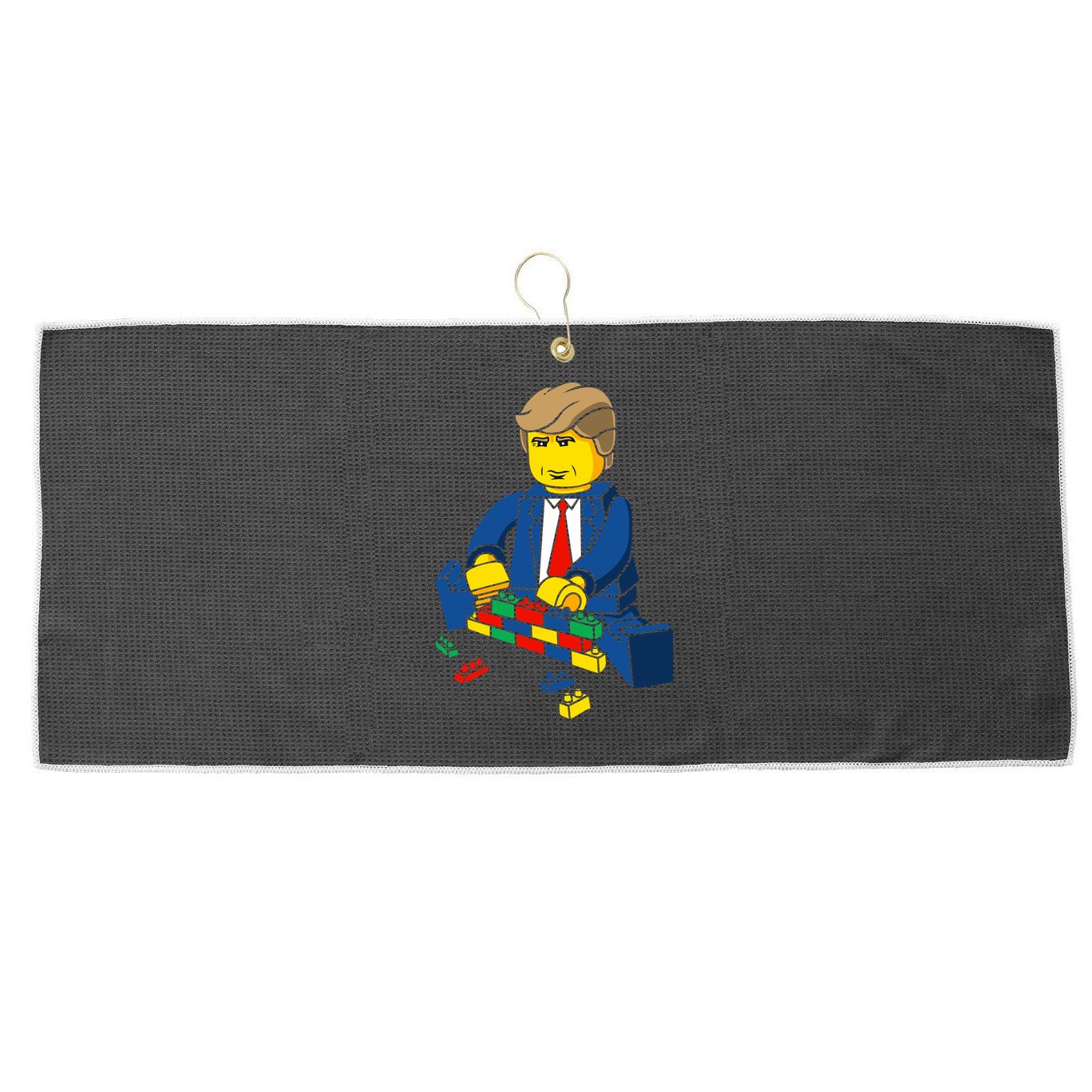 Donald Trump Building a Wall out of Toys Large Microfiber Waffle Golf Towel