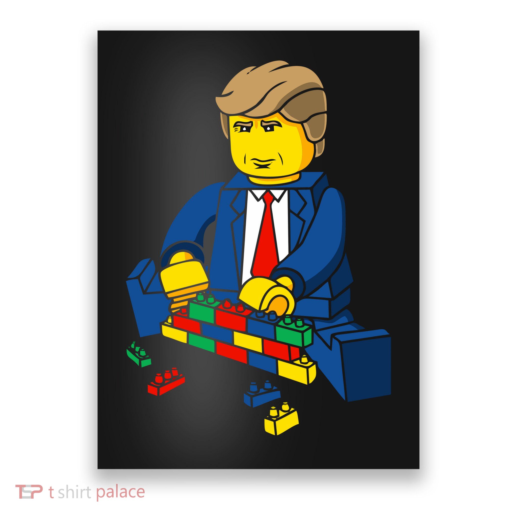 Donald Trump Building a Wall out of Toys Poster