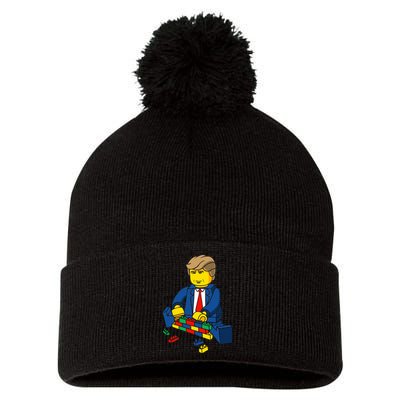 Donald Trump Building a Wall out of Toys Pom Pom 12in Knit Beanie
