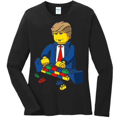 Donald Trump Building a Wall out of Toys Ladies Long Sleeve Shirt