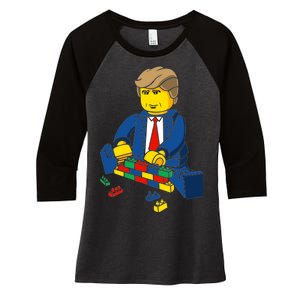 Donald Trump Building a Wall out of Toys Women's Tri-Blend 3/4-Sleeve Raglan Shirt