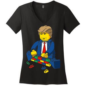 Donald Trump Building a Wall out of Toys Women's V-Neck T-Shirt