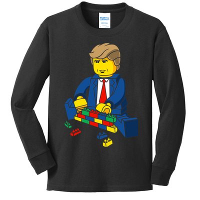 Donald Trump Building a Wall out of Toys Kids Long Sleeve Shirt