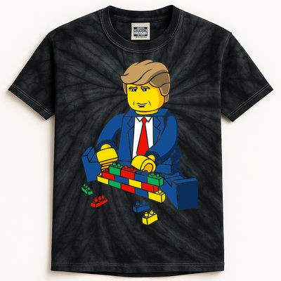 Donald Trump Building a Wall out of Toys Kids Tie-Dye T-Shirt