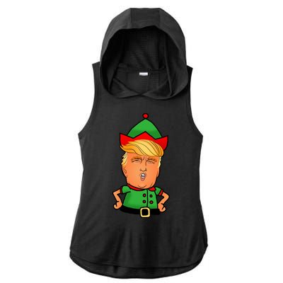 Donald Trump Christmas Elf Ladies PosiCharge Tri-Blend Wicking Draft Hoodie Tank