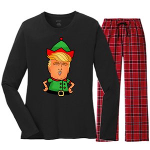 Donald Trump Christmas Elf Women's Long Sleeve Flannel Pajama Set 