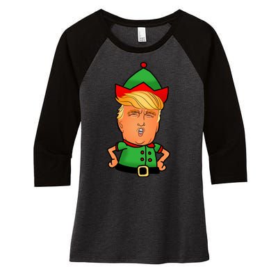 Donald Trump Christmas Elf Women's Tri-Blend 3/4-Sleeve Raglan Shirt