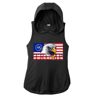 Donald Trump Eagle Betsy Ross Flag Ladies PosiCharge Tri-Blend Wicking Draft Hoodie Tank