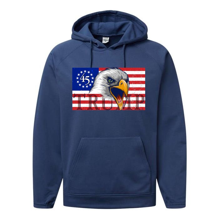 Donald Trump Eagle Betsy Ross Flag Performance Fleece Hoodie