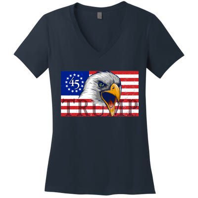 Donald Trump Eagle Betsy Ross Flag Women's V-Neck T-Shirt