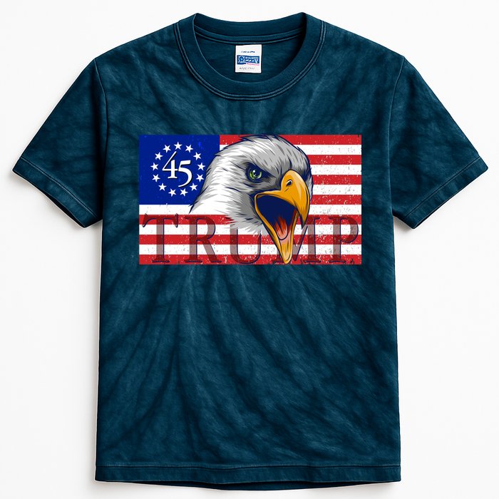 Donald Trump Eagle Betsy Ross Flag Kids Tie-Dye T-Shirt