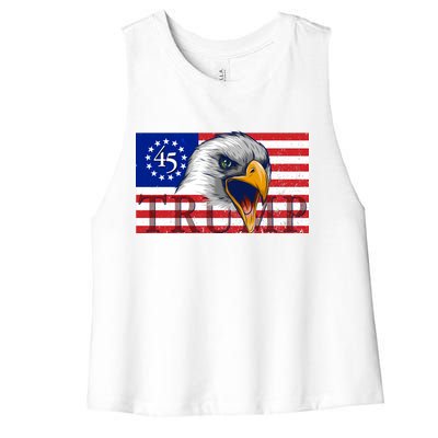 Donald Trump Eagle Betsy Ross Flag Women's Racerback Cropped Tank