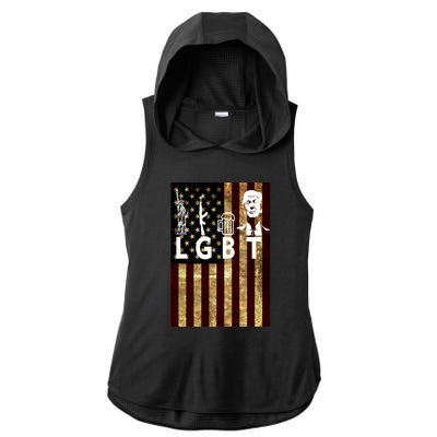 Donald Trump LGBT Liberity Guns Beer Trump USA Flag Ladies PosiCharge Tri-Blend Wicking Draft Hoodie Tank