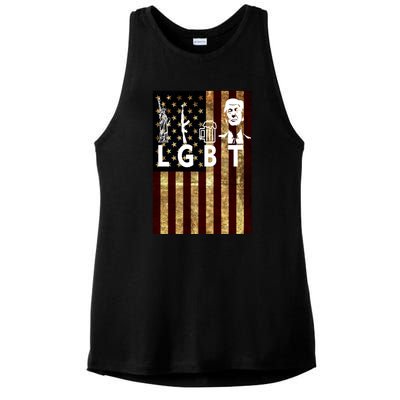 Donald Trump LGBT Liberity Guns Beer Trump USA Flag Ladies PosiCharge Tri-Blend Wicking Tank