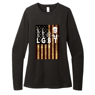 Donald Trump LGBT Liberity Guns Beer Trump USA Flag Womens CVC Long Sleeve Shirt