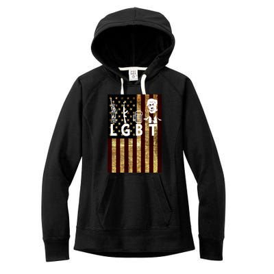 Donald Trump LGBT Liberity Guns Beer Trump USA Flag Women's Fleece Hoodie