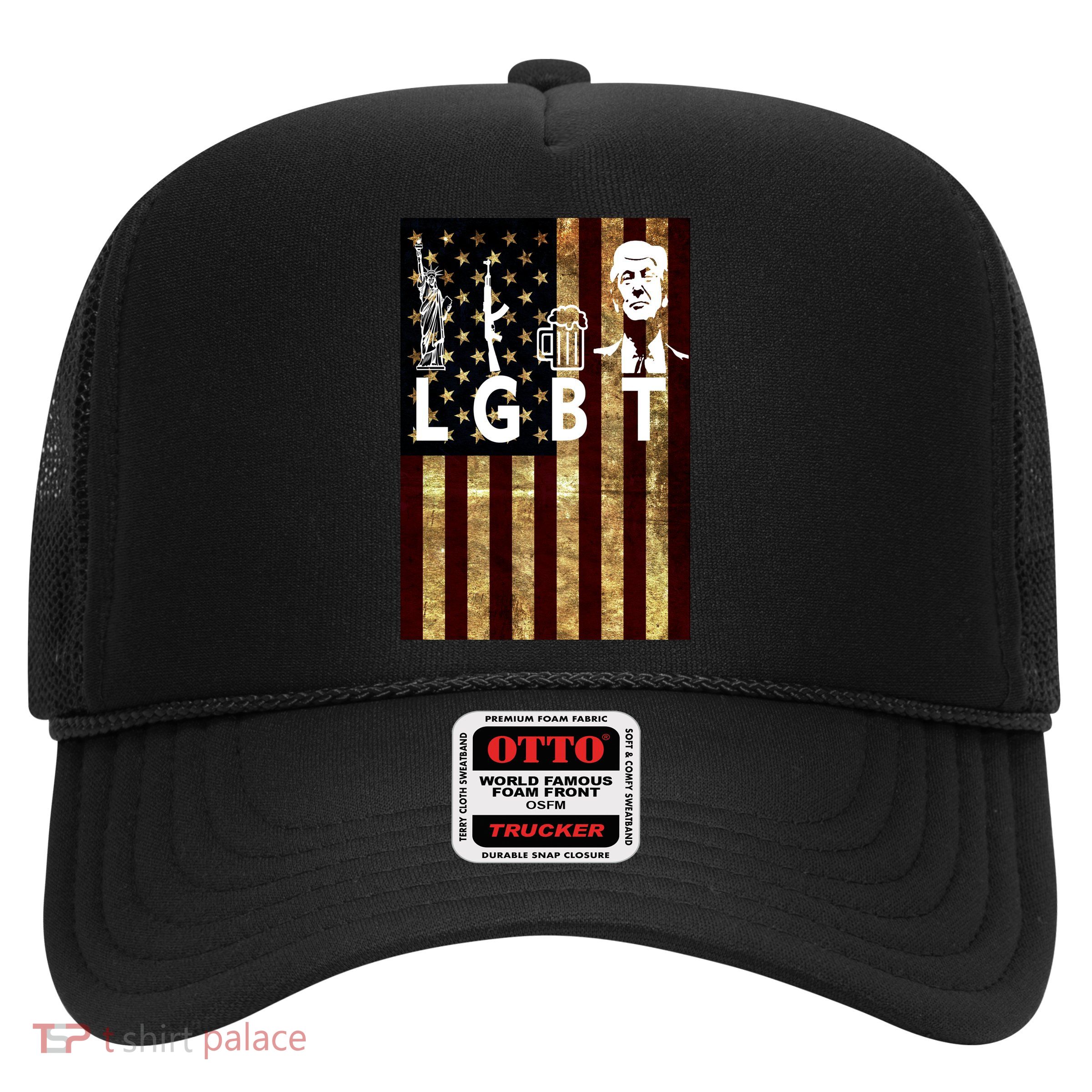 Donald Trump LGBT Liberity Guns Beer Trump USA Flag Trucker Hat