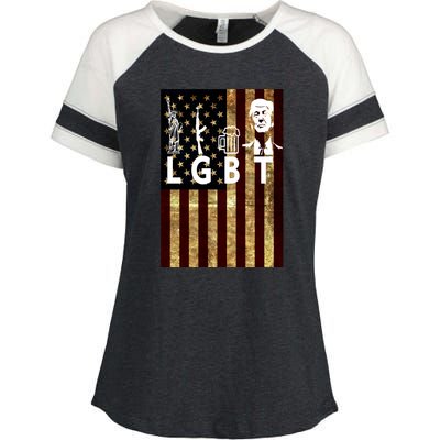 Donald Trump LGBT Liberity Guns Beer Trump USA Flag Enza Ladies Jersey Colorblock Tee