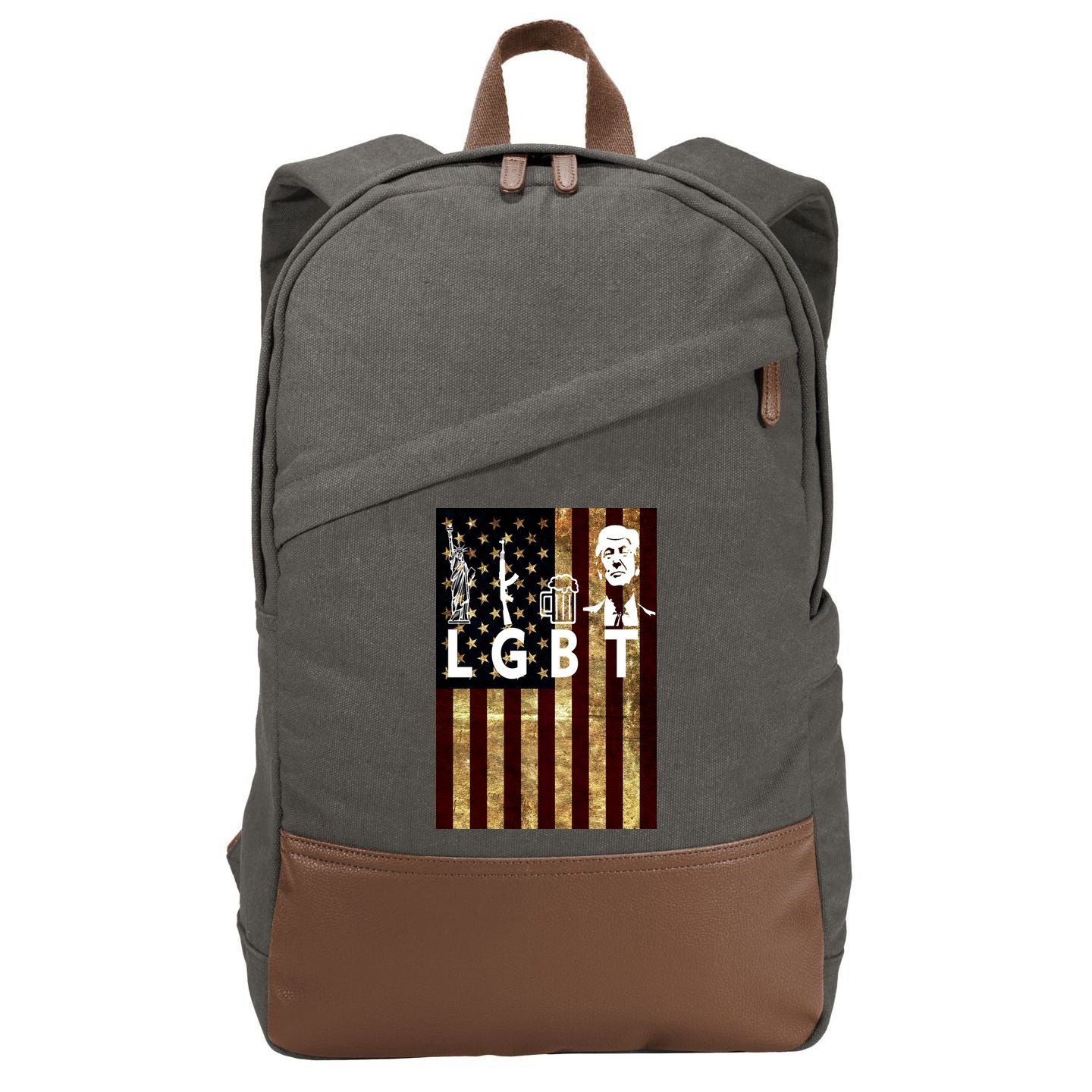 Donald Trump LGBT Liberity Guns Beer Trump USA Flag Cotton Canvas Backpack