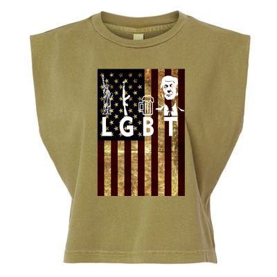 Donald Trump LGBT Liberity Guns Beer Trump USA Flag Garment-Dyed Women's Muscle Tee