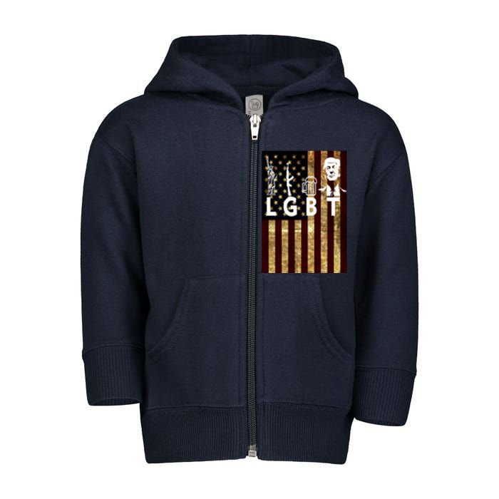 Donald Trump LGBT Liberity Guns Beer Trump USA Flag Toddler Zip Fleece Hoodie