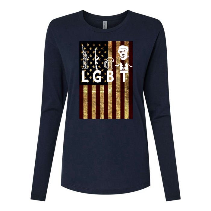 Donald Trump LGBT Liberity Guns Beer Trump USA Flag Womens Cotton Relaxed Long Sleeve T-Shirt