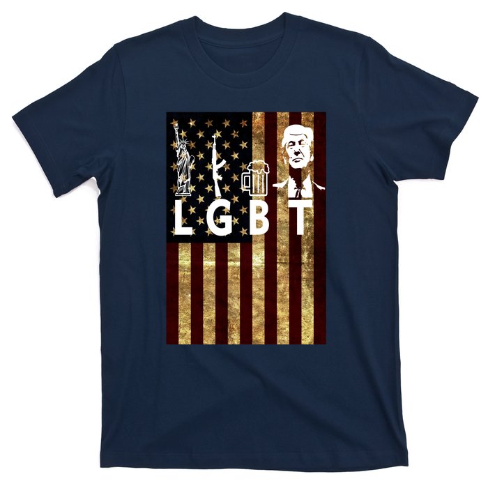 Donald Trump LGBT Liberity Guns Beer Trump USA Flag T-Shirt