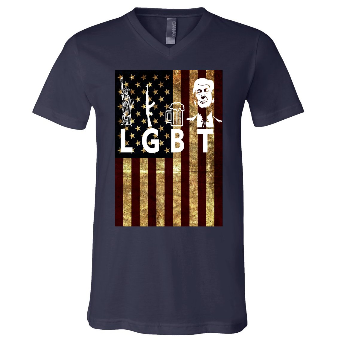 Donald Trump LGBT Liberity Guns Beer Trump USA Flag V-Neck T-Shirt