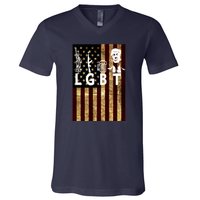 Donald Trump LGBT Liberity Guns Beer Trump USA Flag V-Neck T-Shirt