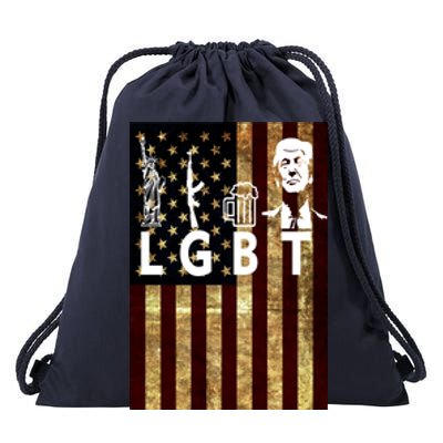 Donald Trump LGBT Liberity Guns Beer Trump USA Flag Drawstring Bag