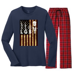 Donald Trump LGBT Liberity Guns Beer Trump USA Flag Women's Long Sleeve Flannel Pajama Set 