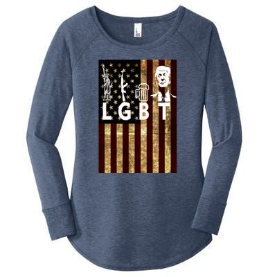 Donald Trump LGBT Liberity Guns Beer Trump USA Flag Women's Perfect Tri Tunic Long Sleeve Shirt