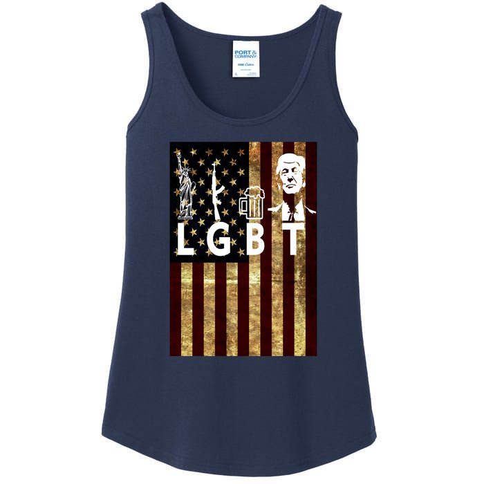 Donald Trump LGBT Liberity Guns Beer Trump USA Flag Ladies Essential Tank