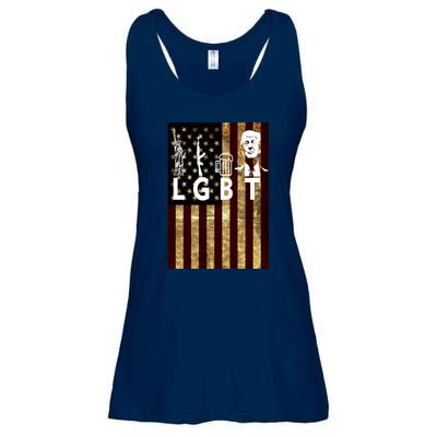 Donald Trump LGBT Liberity Guns Beer Trump USA Flag Ladies Essential Flowy Tank