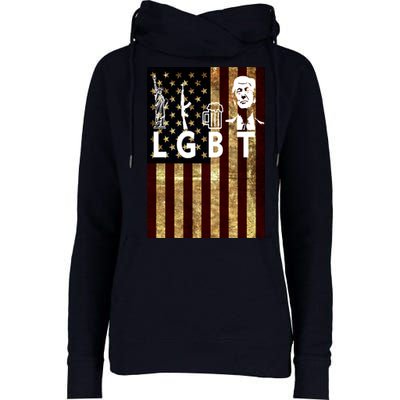 Donald Trump LGBT Liberity Guns Beer Trump USA Flag Womens Funnel Neck Pullover Hood