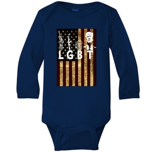 Donald Trump LGBT Liberity Guns Beer Trump USA Flag Baby Long Sleeve Bodysuit