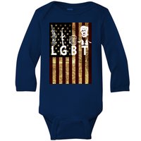 Donald Trump LGBT Liberity Guns Beer Trump USA Flag Baby Long Sleeve Bodysuit