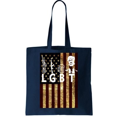 Donald Trump LGBT Liberity Guns Beer Trump USA Flag Tote Bag