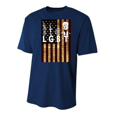 Donald Trump LGBT Liberity Guns Beer Trump USA Flag Youth Performance Sprint T-Shirt