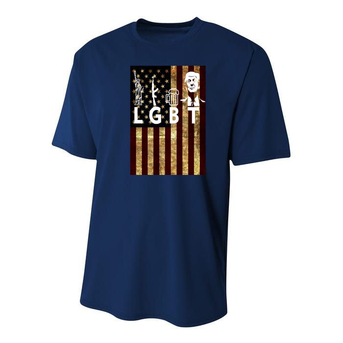 Donald Trump LGBT Liberity Guns Beer Trump USA Flag Youth Performance Sprint T-Shirt