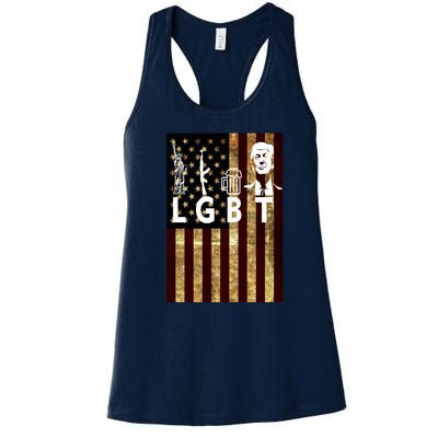 Donald Trump LGBT Liberity Guns Beer Trump USA Flag Women's Racerback Tank