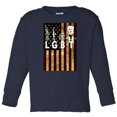 Donald Trump LGBT Liberity Guns Beer Trump USA Flag Toddler Long Sleeve Shirt