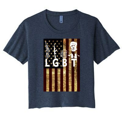 Donald Trump LGBT Liberity Guns Beer Trump USA Flag Women's Crop Top Tee