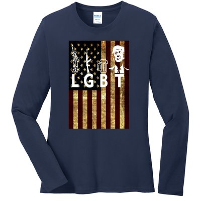 Donald Trump LGBT Liberity Guns Beer Trump USA Flag Ladies Long Sleeve Shirt