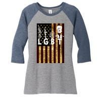 Donald Trump LGBT Liberity Guns Beer Trump USA Flag Women's Tri-Blend 3/4-Sleeve Raglan Shirt