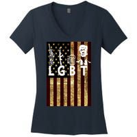 Donald Trump LGBT Liberity Guns Beer Trump USA Flag Women's V-Neck T-Shirt