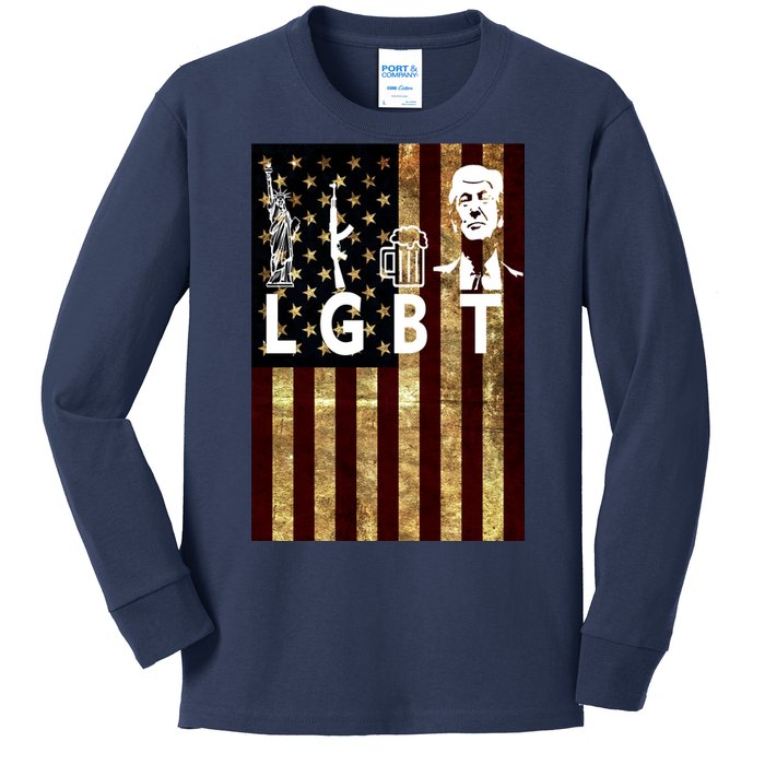 Donald Trump LGBT Liberity Guns Beer Trump USA Flag Kids Long Sleeve Shirt